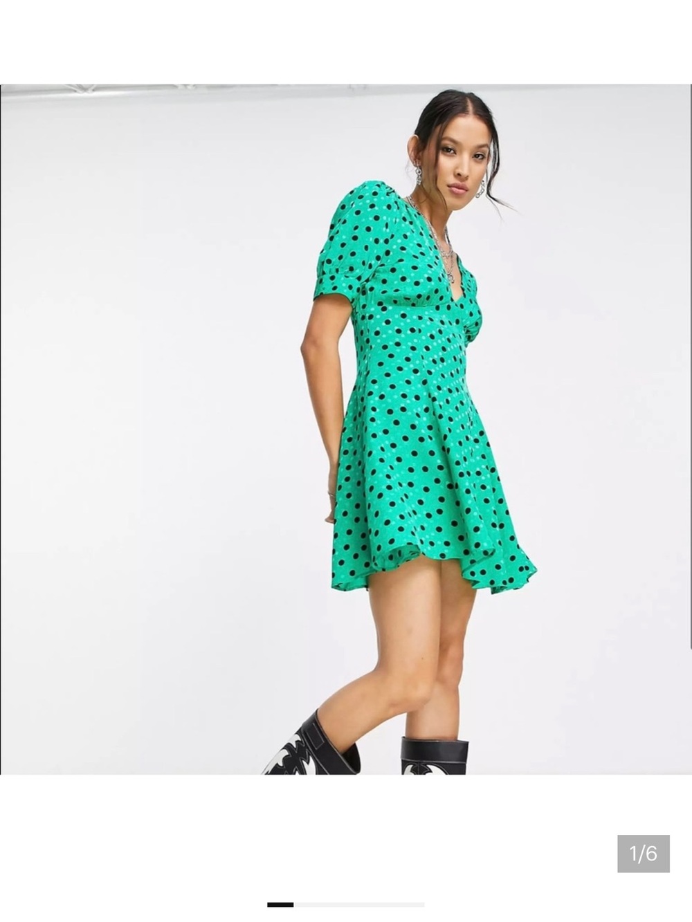 Topshop Green Mini Dress with Black Polka Dots